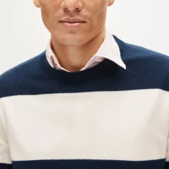 Cashmere crewneck sweater in rugby stripe