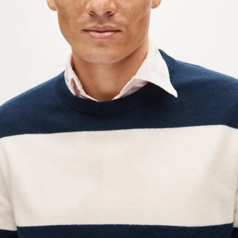 Cashmere crewneck sweater in rugby stripe