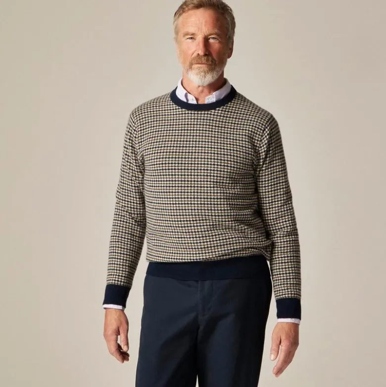 Cashmere crewneck sweater in houndstooth