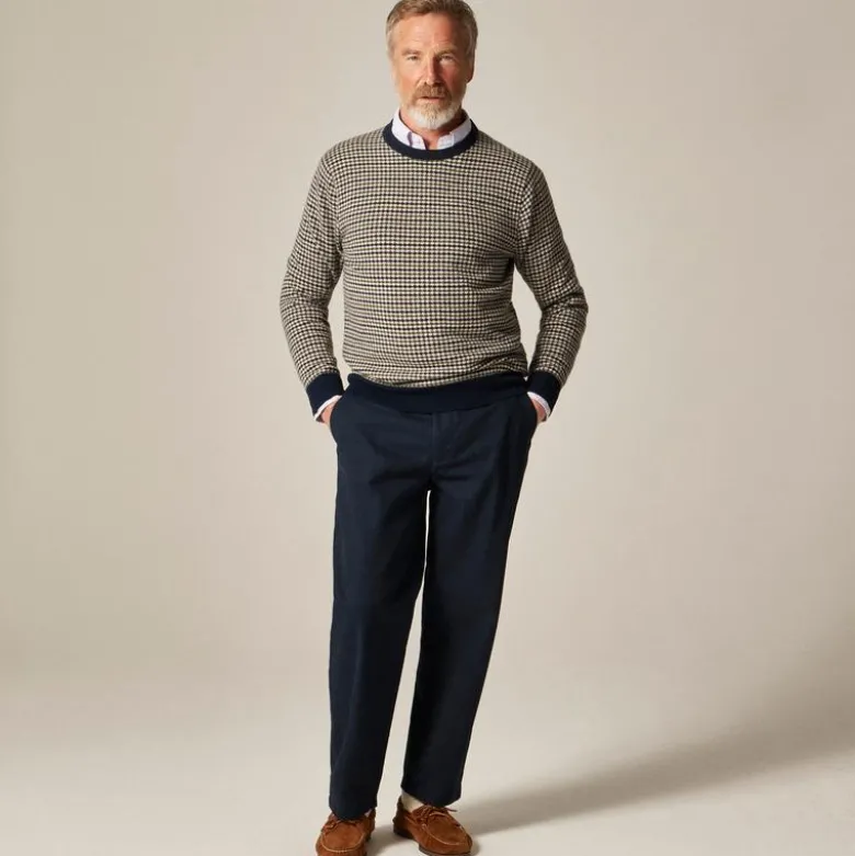 Cashmere crewneck sweater in houndstooth