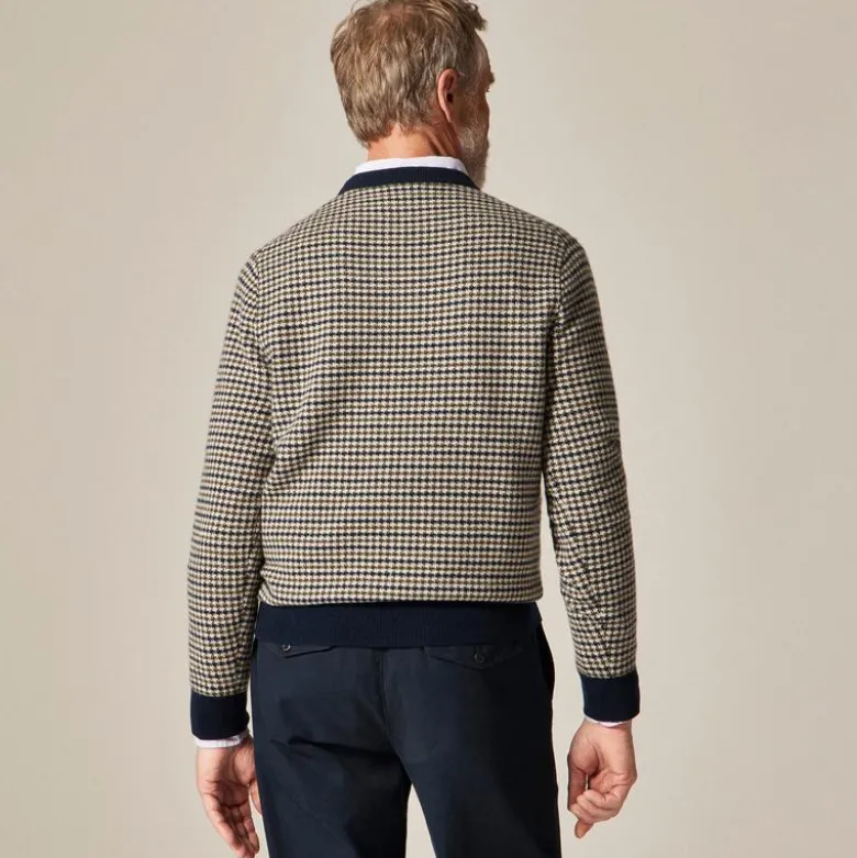Cashmere crewneck sweater in houndstooth