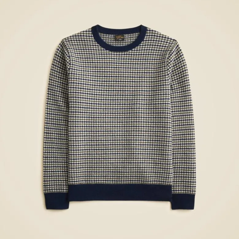 Cashmere crewneck sweater in houndstooth