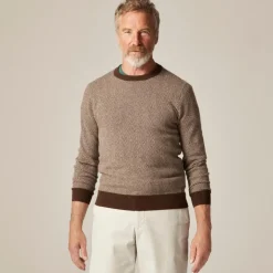 Cashmere crewneck sweater in jacquard herringbone