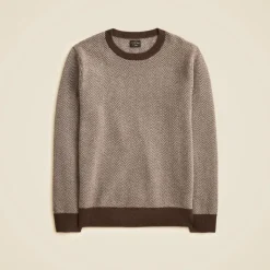 Cashmere crewneck sweater in jacquard herringbone