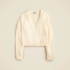 Cashmere cropped cable-knit V-neck sweater