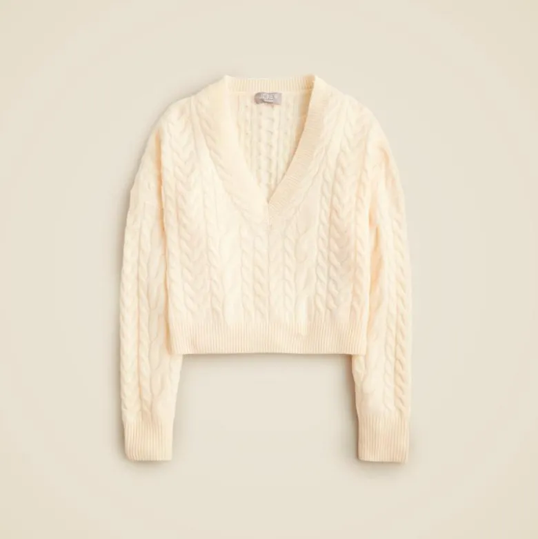 Cashmere cropped cable-knit V-neck sweater