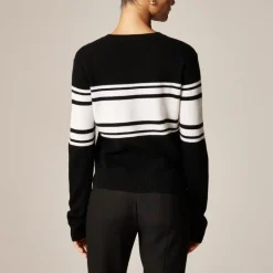Cashmere high V-neck sweater in stripe