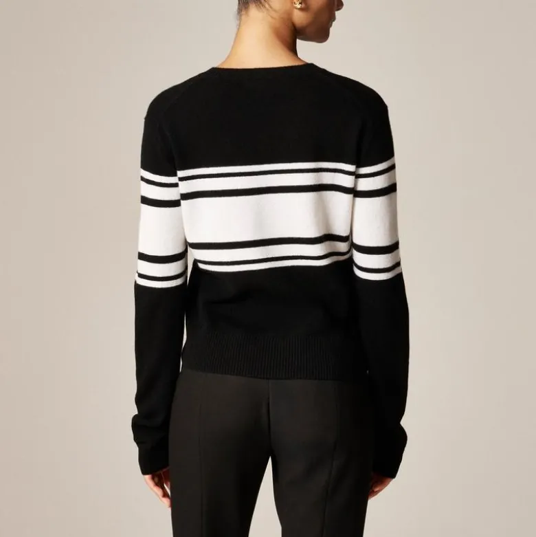 Cashmere high V-neck sweater in stripe