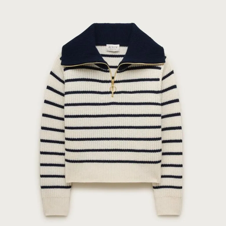 Cashmere quarter-zip sweater in mariner stripe