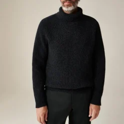 Cashmere ribbed turtleneck sweater with marled yarns
