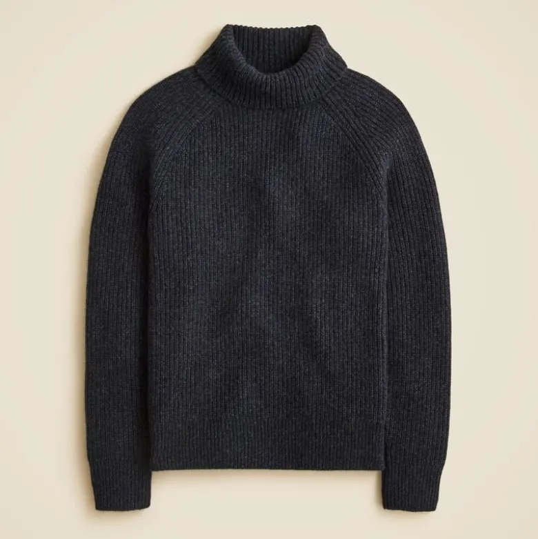 Cashmere ribbed turtleneck sweater with marled yarns