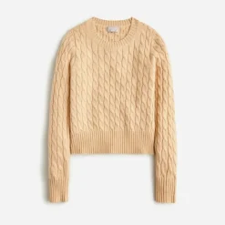 Cashmere shrunken cable-knit crewneck sweater with Lurex® threads