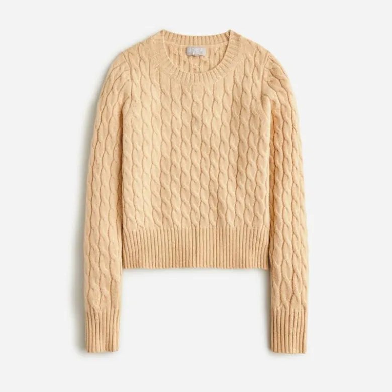 Cashmere shrunken cable-knit crewneck sweater with Lurex® threads