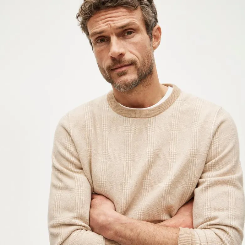 Cashmere sweater in glen plaid