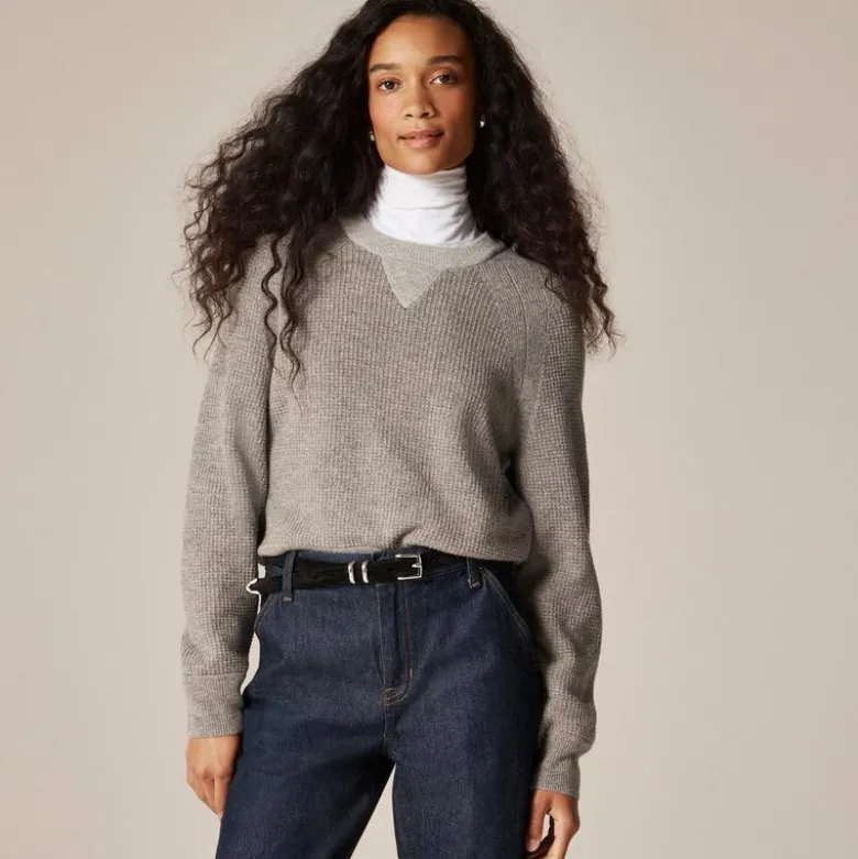 Cashmere waffle-stitch crewneck sweatshirt