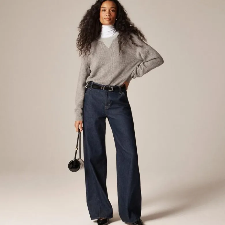 Cashmere waffle-stitch crewneck sweatshirt