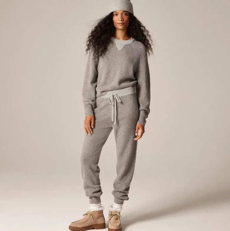 Cashmere waffle-stitch crewneck sweatshirt