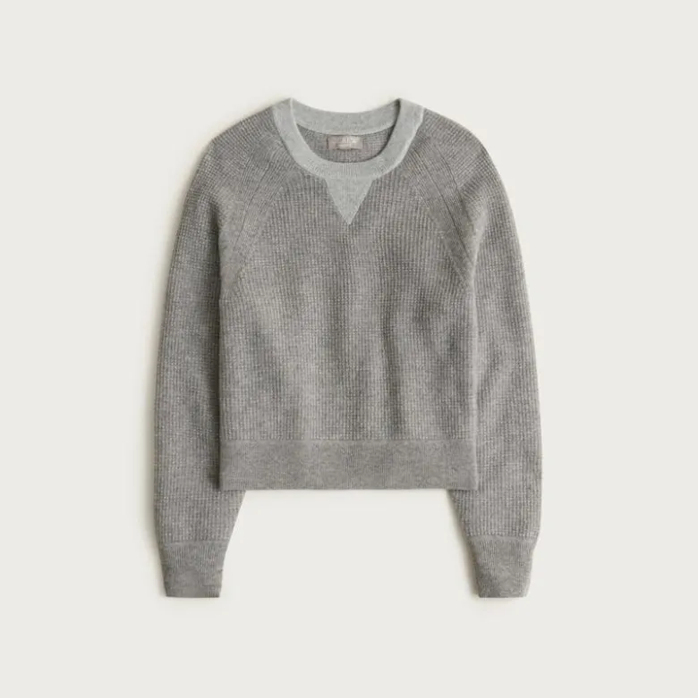 Cashmere waffle-stitch crewneck sweatshirt