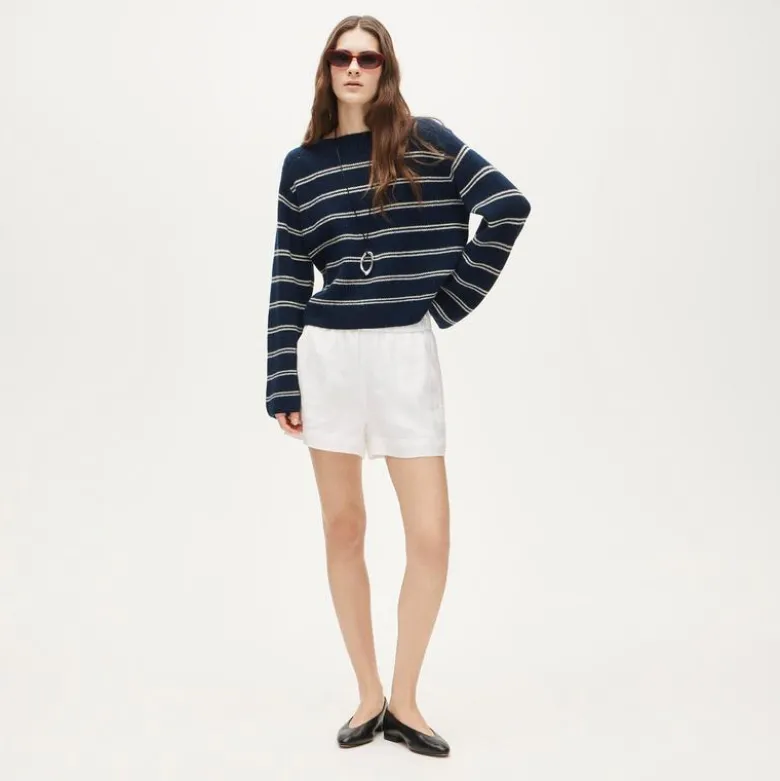Cashmere wide-sleeve sweater in mariner stripe