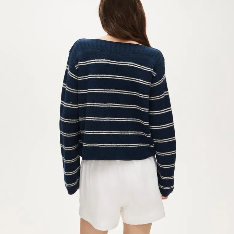 Cashmere wide-sleeve sweater in mariner stripe