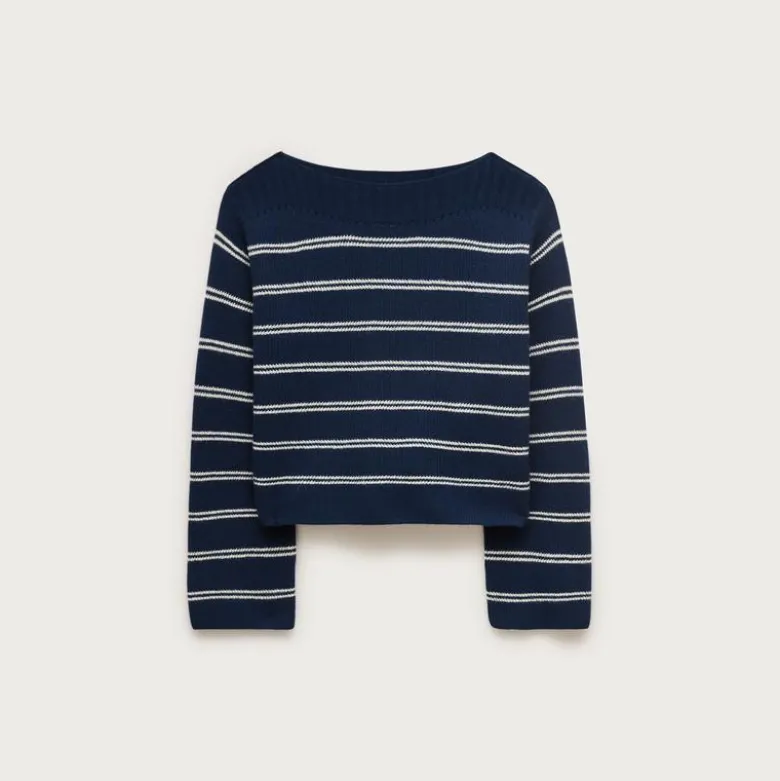Cashmere wide-sleeve sweater in mariner stripe