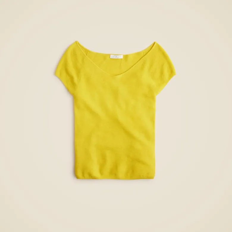 Cashmere-silk blend wide V-neck sweater T-shirt