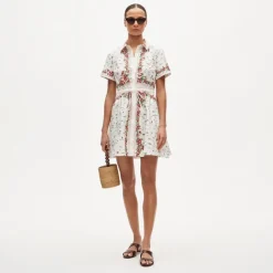 Cerise mini shirt-dress in map-print cotton poplin