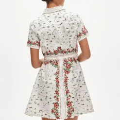 Cerise mini shirt-dress in map-print cotton poplin