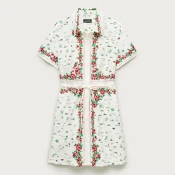 Cerise mini shirt-dress in map-print cotton poplin