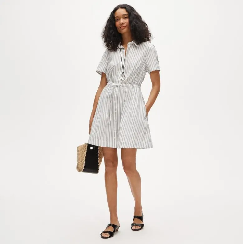 Cerise mini shirt-dress in striped cotton poplin