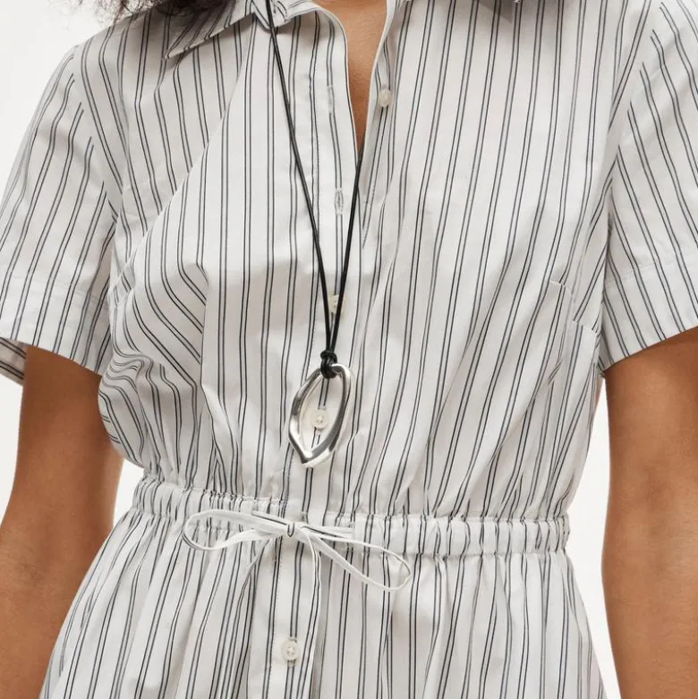 Cerise mini shirt-dress in striped cotton poplin