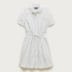 Cerise mini shirt-dress in striped cotton poplin