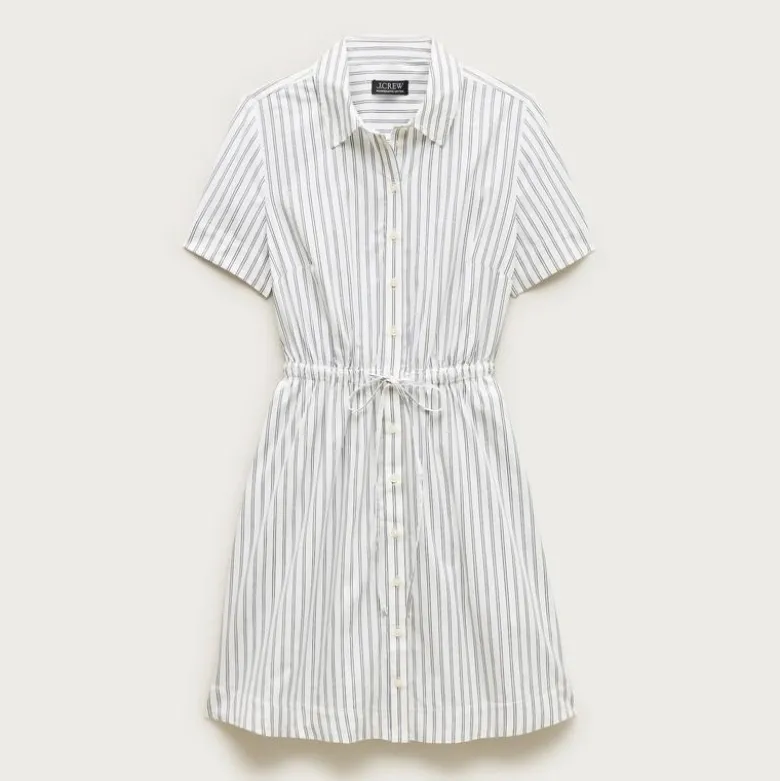 Cerise mini shirt-dress in striped cotton poplin