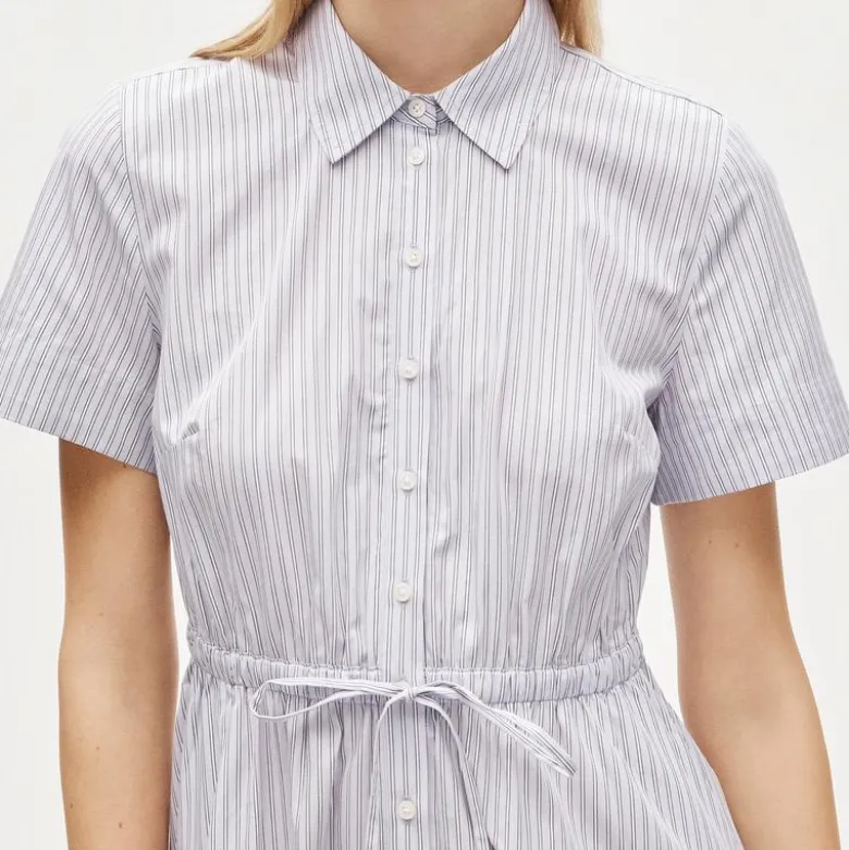 Cerise shirt-dress in striped cotton poplin