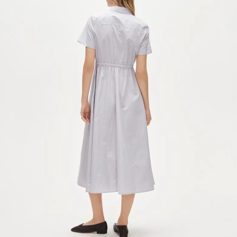 Cerise shirt-dress in striped cotton poplin