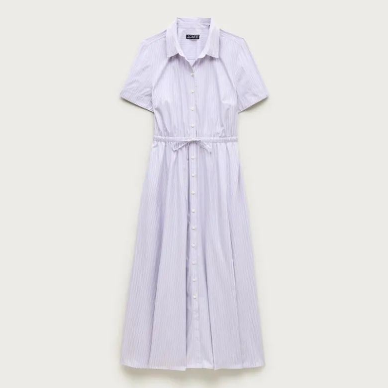 Cerise shirt-dress in striped cotton poplin
