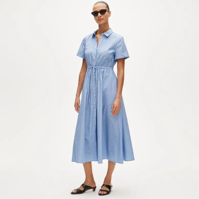 Cerise shirt-dress in striped cotton poplin