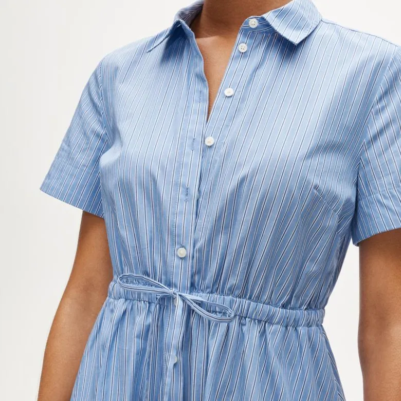 Cerise shirt-dress in striped cotton poplin