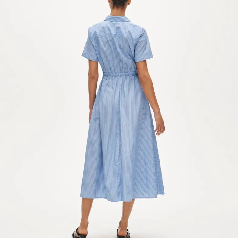 Cerise shirt-dress in striped cotton poplin