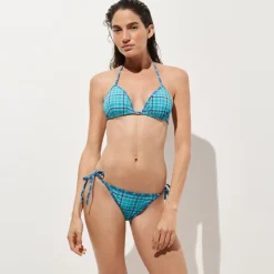 Cheeky string bikini bottom in reversible plaid
