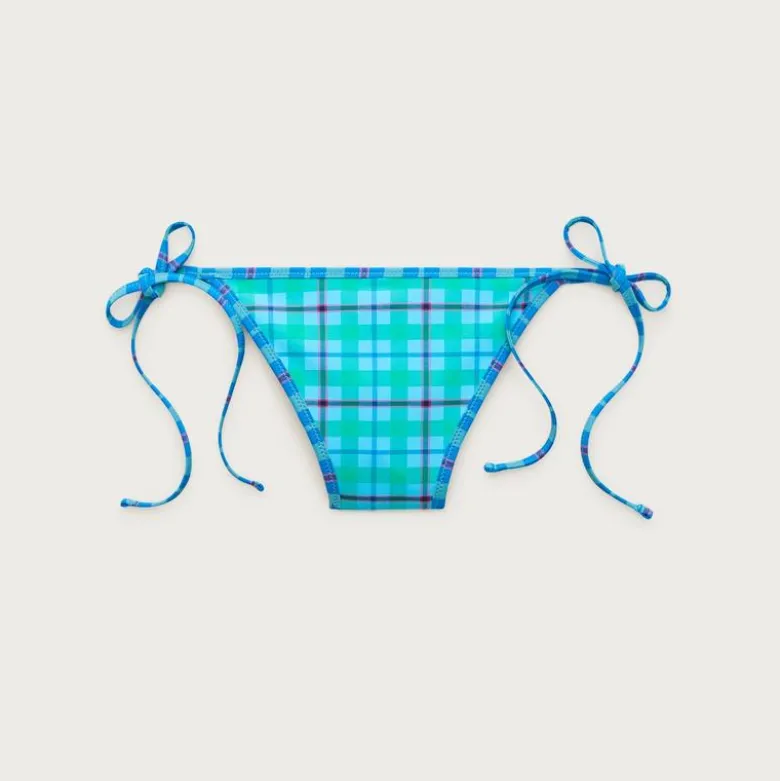 Cheeky string bikini bottom in reversible plaid