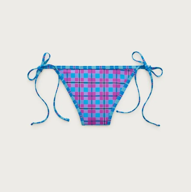 Cheeky string bikini bottom in reversible plaid