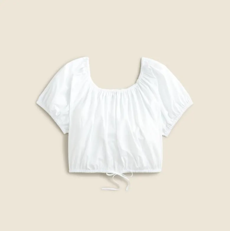 Cinched-waist cropped top in cotton poplin