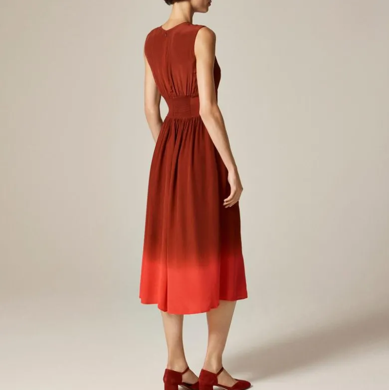 Cinched-waist midi dress in dip-dyed crepe de chine