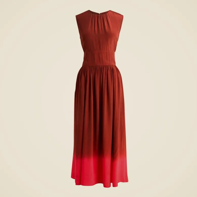 Cinched-waist midi dress in dip-dyed crepe de chine