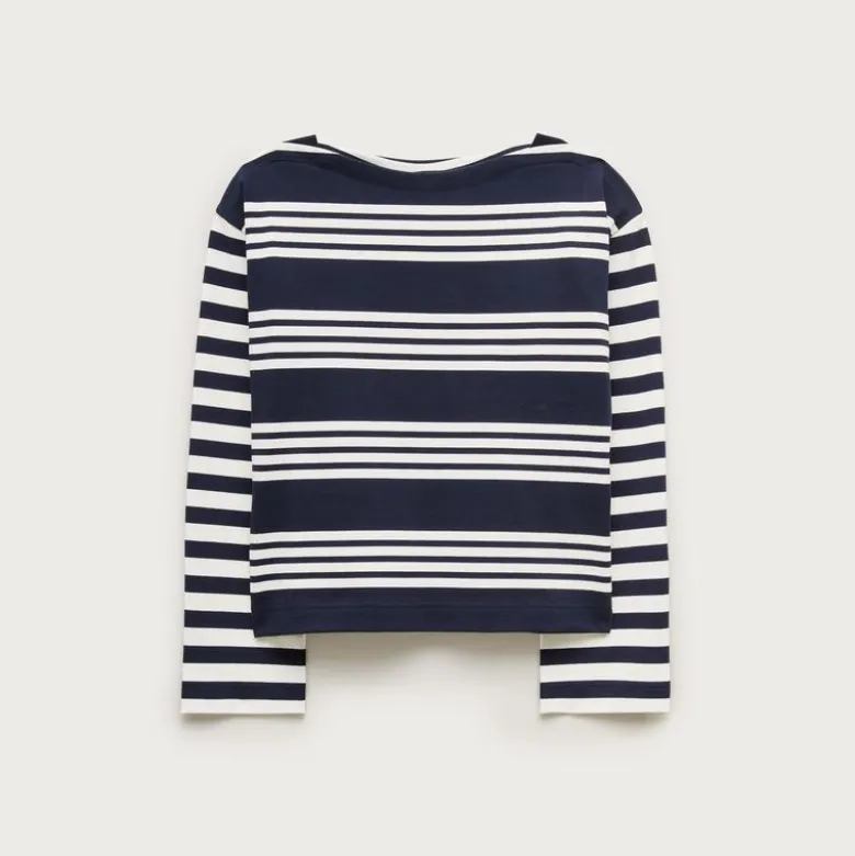 Cinched-waist shirt in striped heavyweight cotton