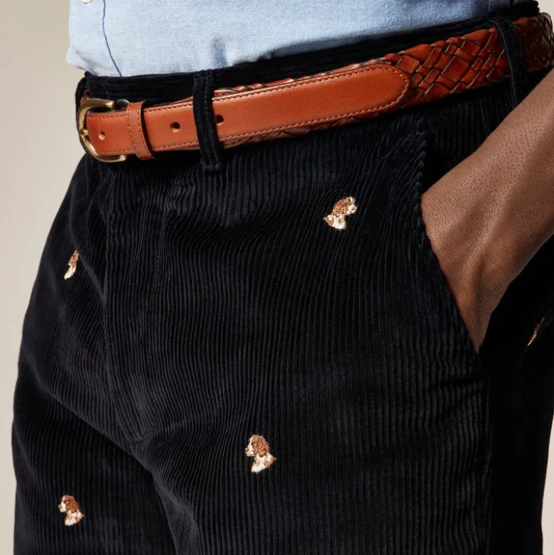 Classic-fit 8-wale corduroy pant with dog embroidery