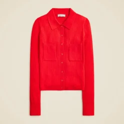 Collared button-up sweater in merino wool blend