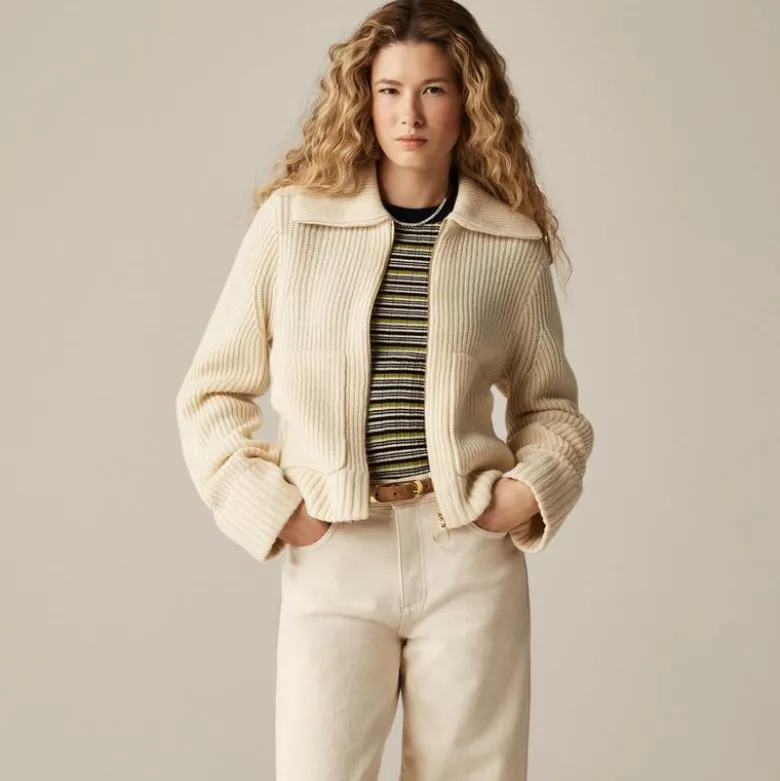Collared full-zip sweater in merino wool
