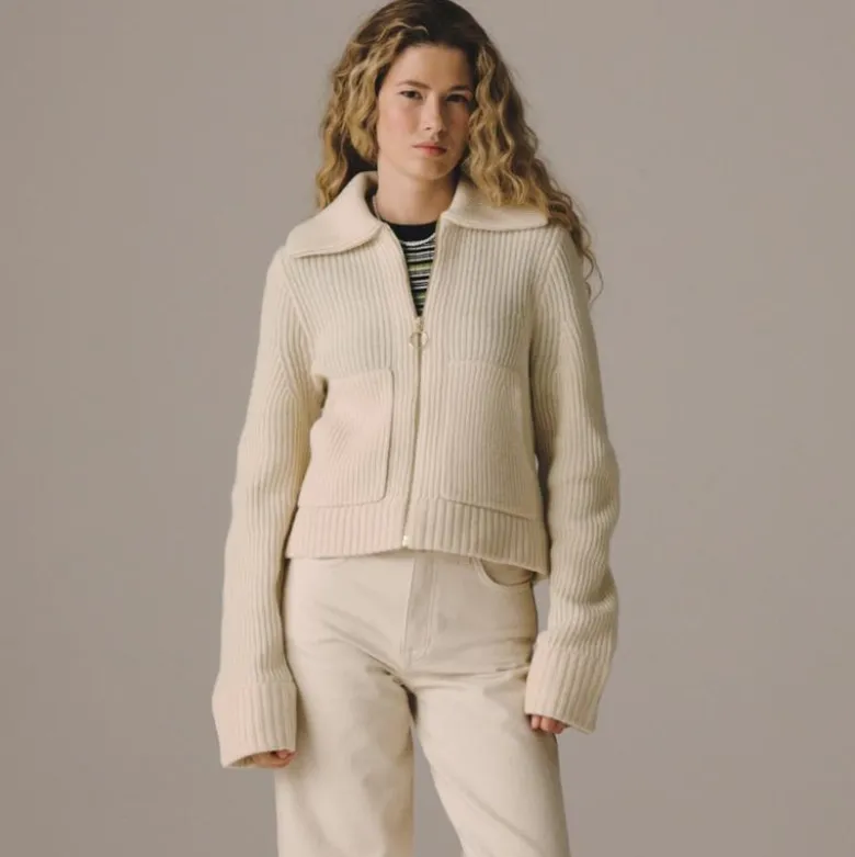 Collared full-zip sweater in merino wool